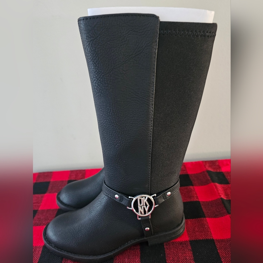 NEW DKNY Emma Girls Black Side Zip Harness Boots